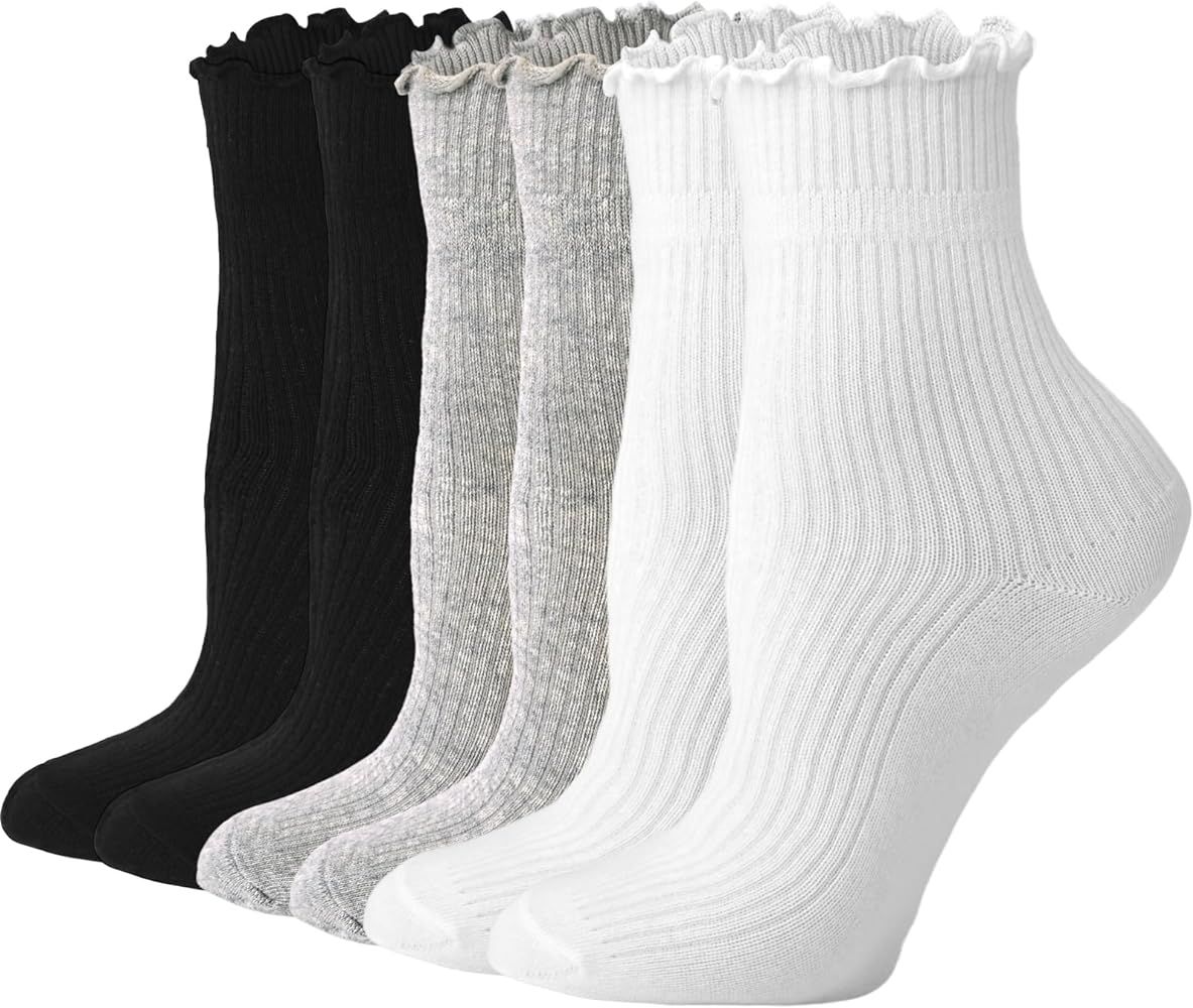 Womens Ruffle Socks Cute Frilly Ankle Socks Quarter Crew Socks for Women Girl | Amazon (US)