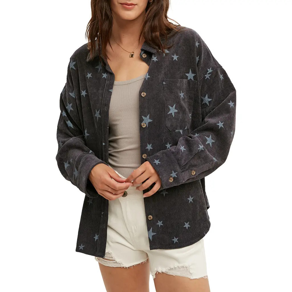 WISHLIST Star Corduroy Shirt Jacket in M Navy at Nordstrom Rack, Size Small/medium | Nordstrom Rack