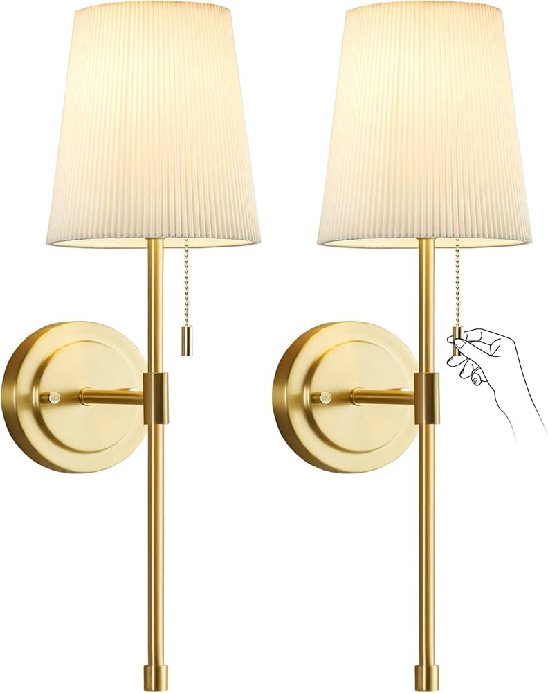 Wall Sconces Set of 2,Retro Industrial Hardwired Wall Lamps with Pull Chain,Bathroom Vanity Sconc... | Amazon (US)