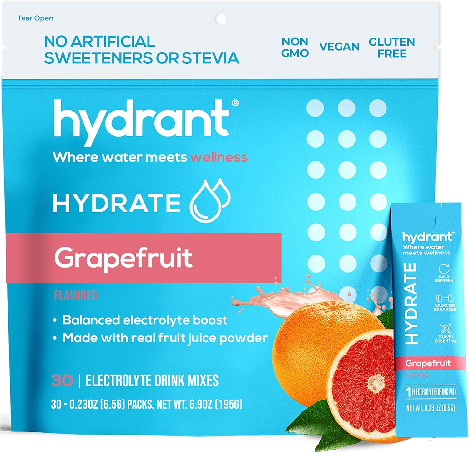 Hydrant Hydrate Grapefruit 30 Stick Packs, Electrolyte Powder Rapid Hydration Mix, Hydration Powd... | Amazon (US)