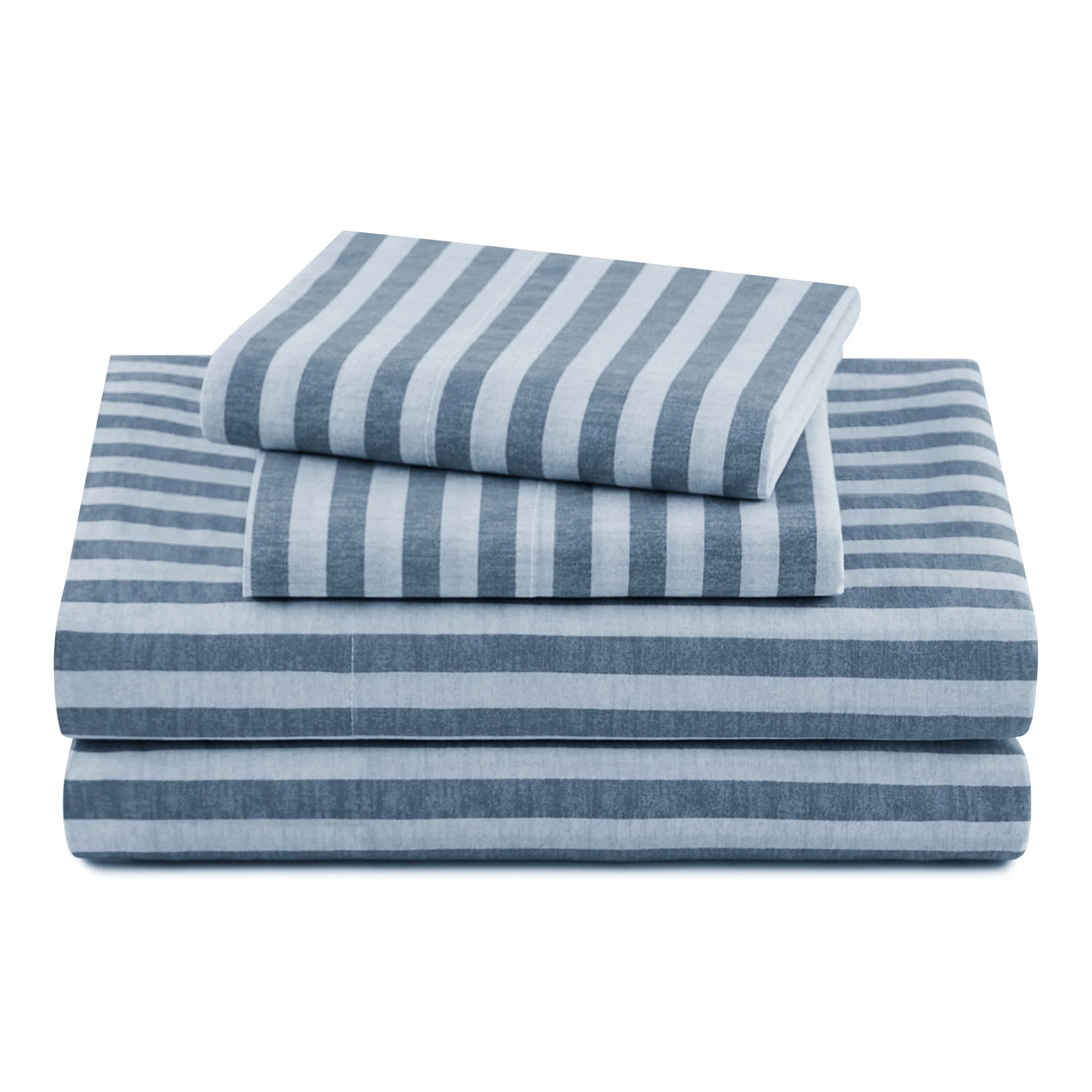 Beautiful Striped 4-Piece 100% Cotton Washed Percale Starry Night Blue Sheet Set, King by Drew Ba... | Walmart (US)