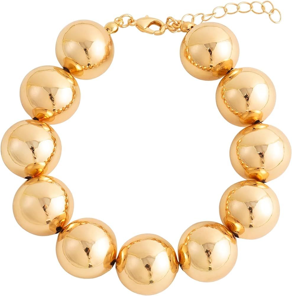 Gold Plated Beaded Acrylic Bamboo Tube Bangle Bracelets for Women, Colorful Chunky Curved Tube Wi... | Amazon (US)
