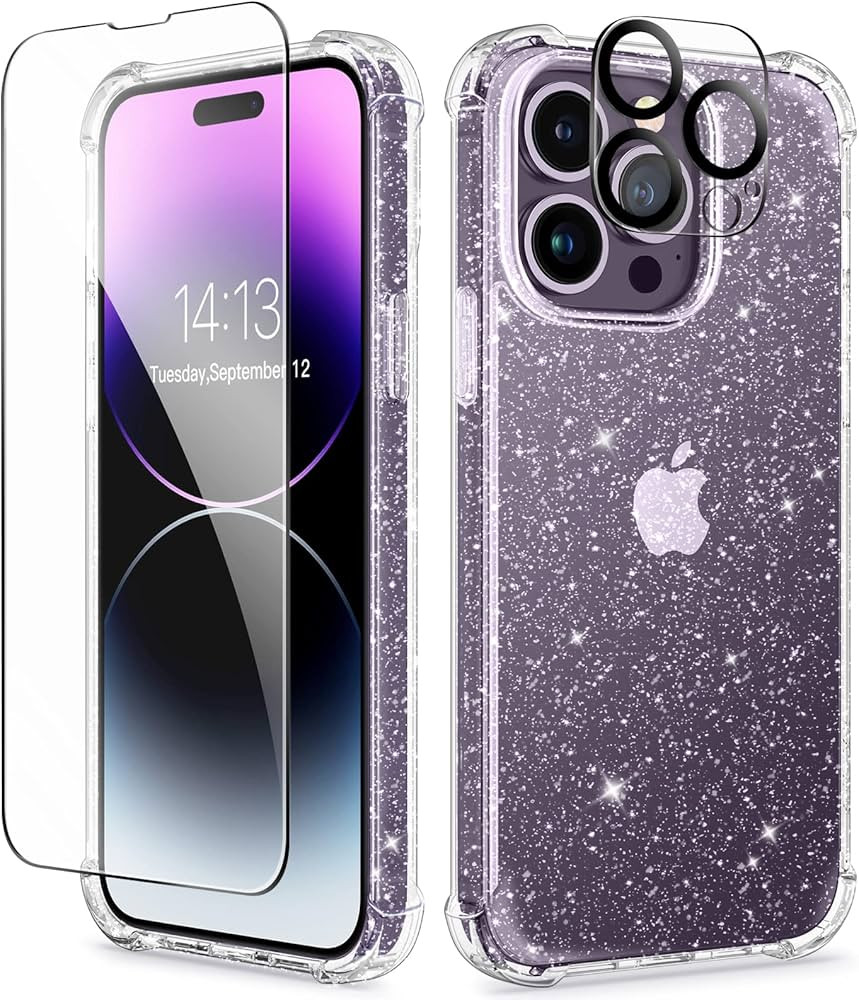 GVIEWIN for iPhone 14 Pro Case with Screen Protector & Camera Lens Protector, Crystal Clear Glitt... | Amazon (US)