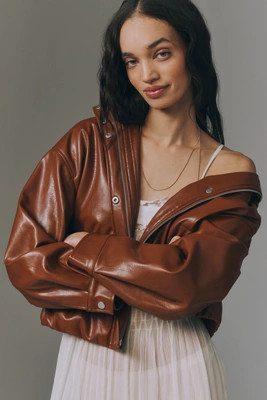 Pilcro Funnel-Neck Faux-Leather Bomber Jacket | Anthropologie (UK)