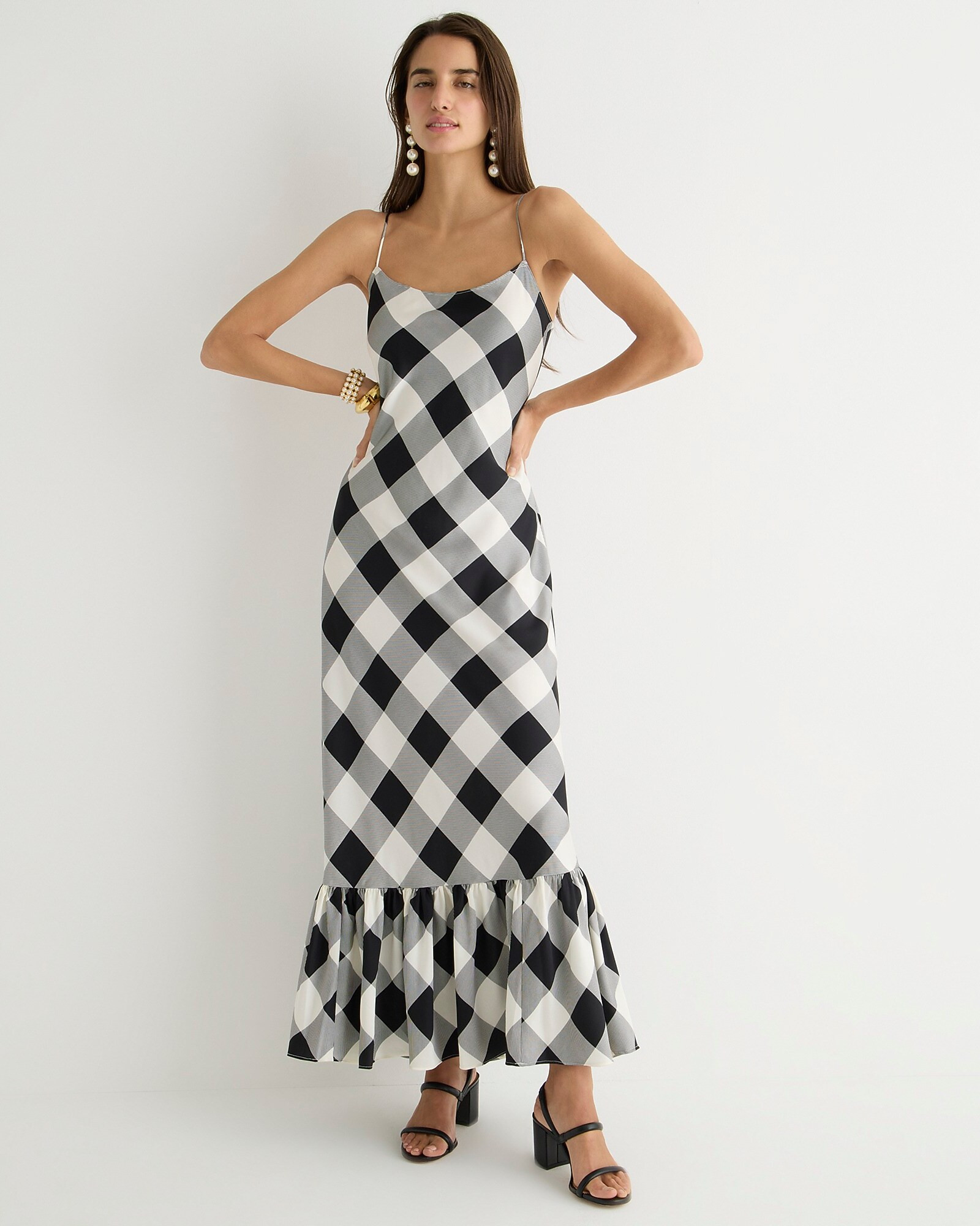 Collection ruffle-hem slip dress in oversized gingham | J. Crew US
