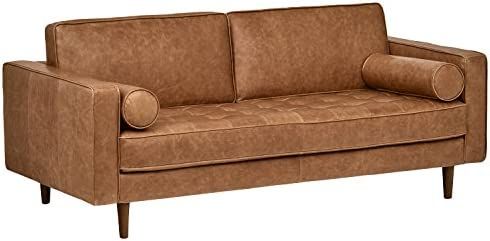 Amazon Brand – Rivet Aiden Mid-Century Modern Tufted Loveseat Sofa (74") - Cognac Leather | Amazon (US)