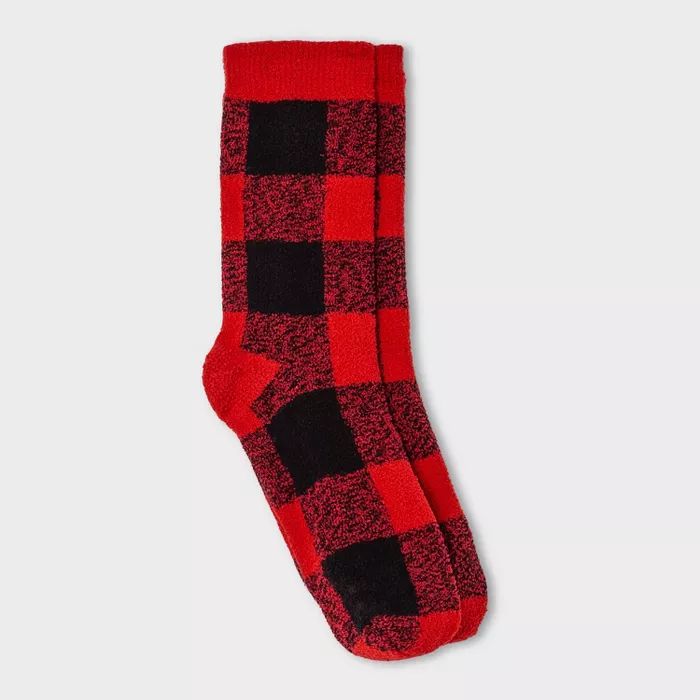 Men's Buffalo Check Plaid Cozy Crew Socks with Giftcard Holder - Wondershop™ Red 7-12 | Target