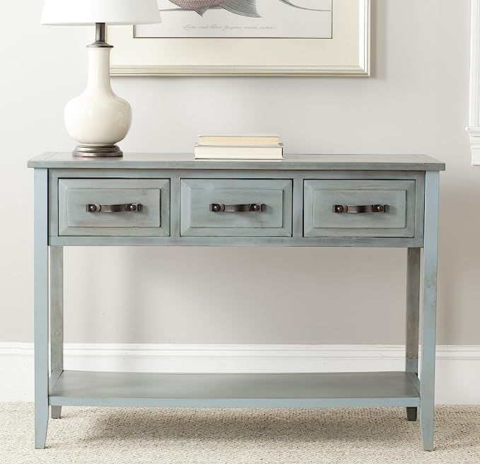 Safavieh Home Collection Aiden Barn Blue 3-Drawer Bottom Shelf Console Table | Amazon (US)