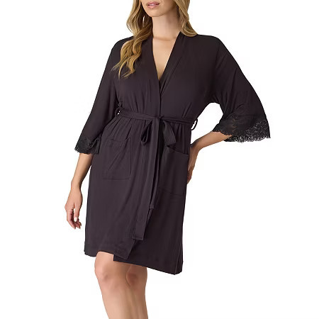 Bali Breathe Womens Sleepwear Robe with Pockets, Soft Stretch Lace DFD143, Small, Black | JCPenney