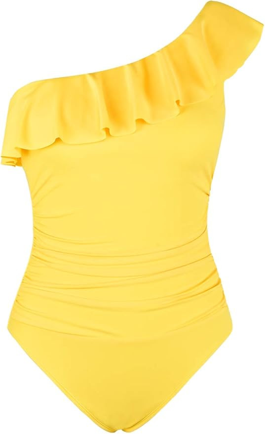 Hilor Women's One Piece Swimsuits Tummy Control Bathing Suits Asymmetric One Shoulder Swimwear | Amazon (US)