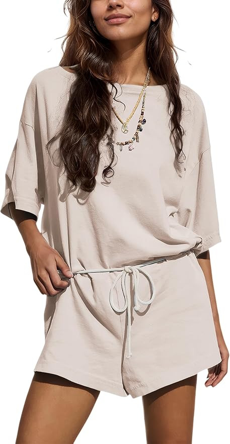 Yidarder Women's Oversized Casual Romper Jumpsuit Overalls Tie Front Short Sleeve Athletic Workou... | Amazon (US)