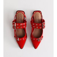 Women's Red Patent Buckled Strap Mary Jane Slingback Shoes New Look | New Look (UK)