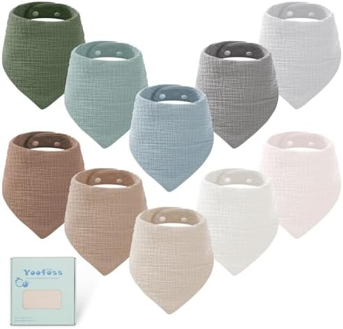 Yoofoss Muslin Baby Bibs 10 Pack 100% Organic Cotton 6-Layer Soft Absorbent Drool Bandana Baby Bi... | Amazon (US)