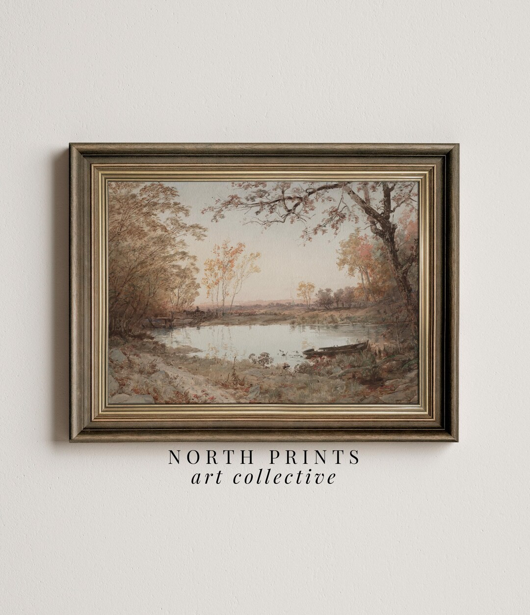 Muted Autumn Pond Landscape Painting Vintage Wall Art Neutral PRINTABLE Digital Download North Pr... | Etsy (US)