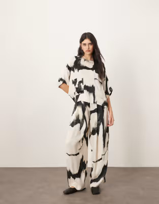 ARRANGE satin oversized t-shirt and pants set in black and white abstract print | ASOS (Global)