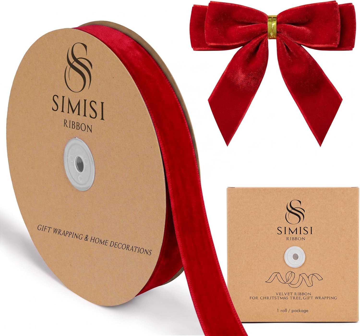 Red Velvet Ribbon 1'' 25 Yards for Christmas Tree, Gift Wrapping, Flower Bouquet, Wreath Decorations, Bow Making | Amazon (US)