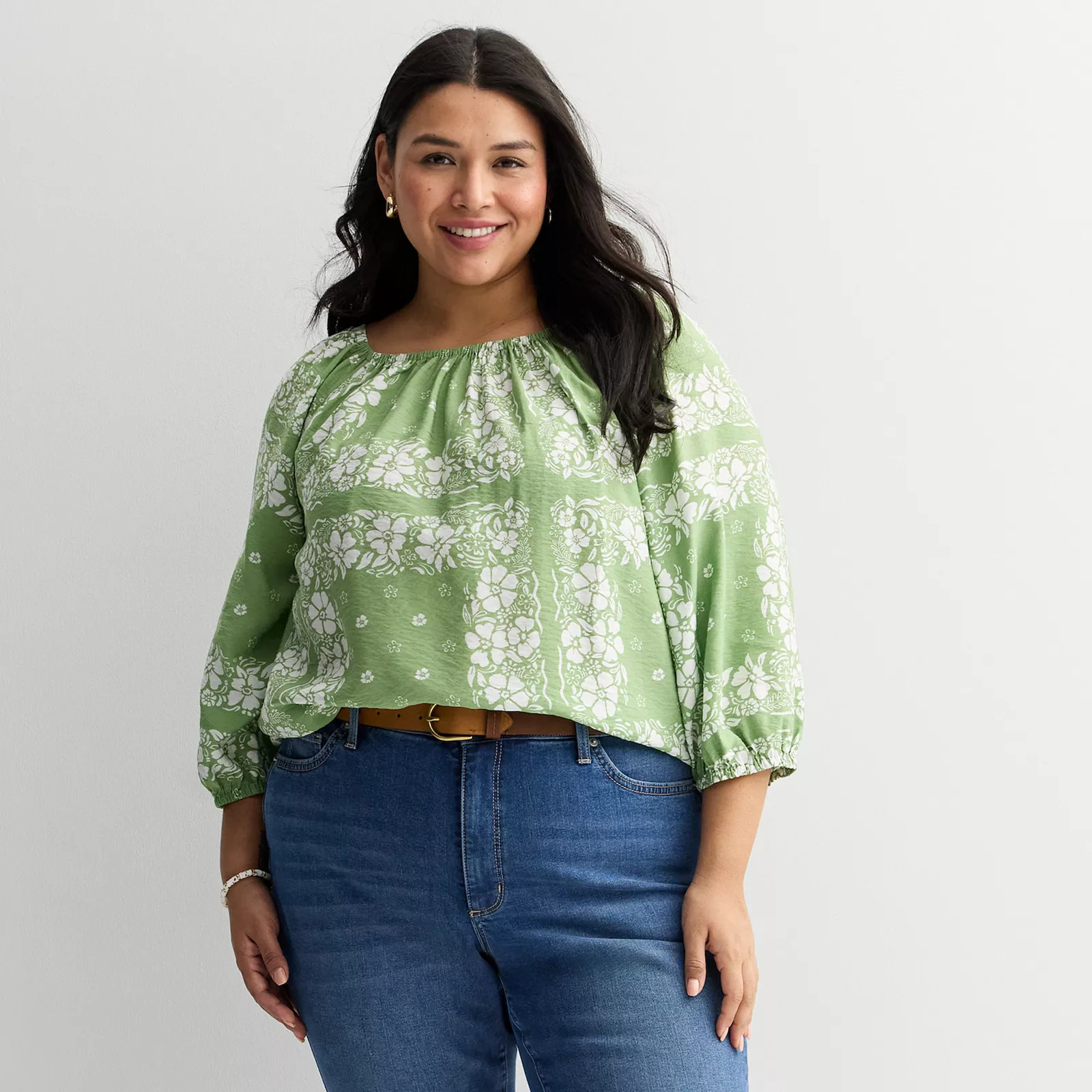 Plus Size Sonoma Goods For Life® Shirred Feminine Top | Kohl's