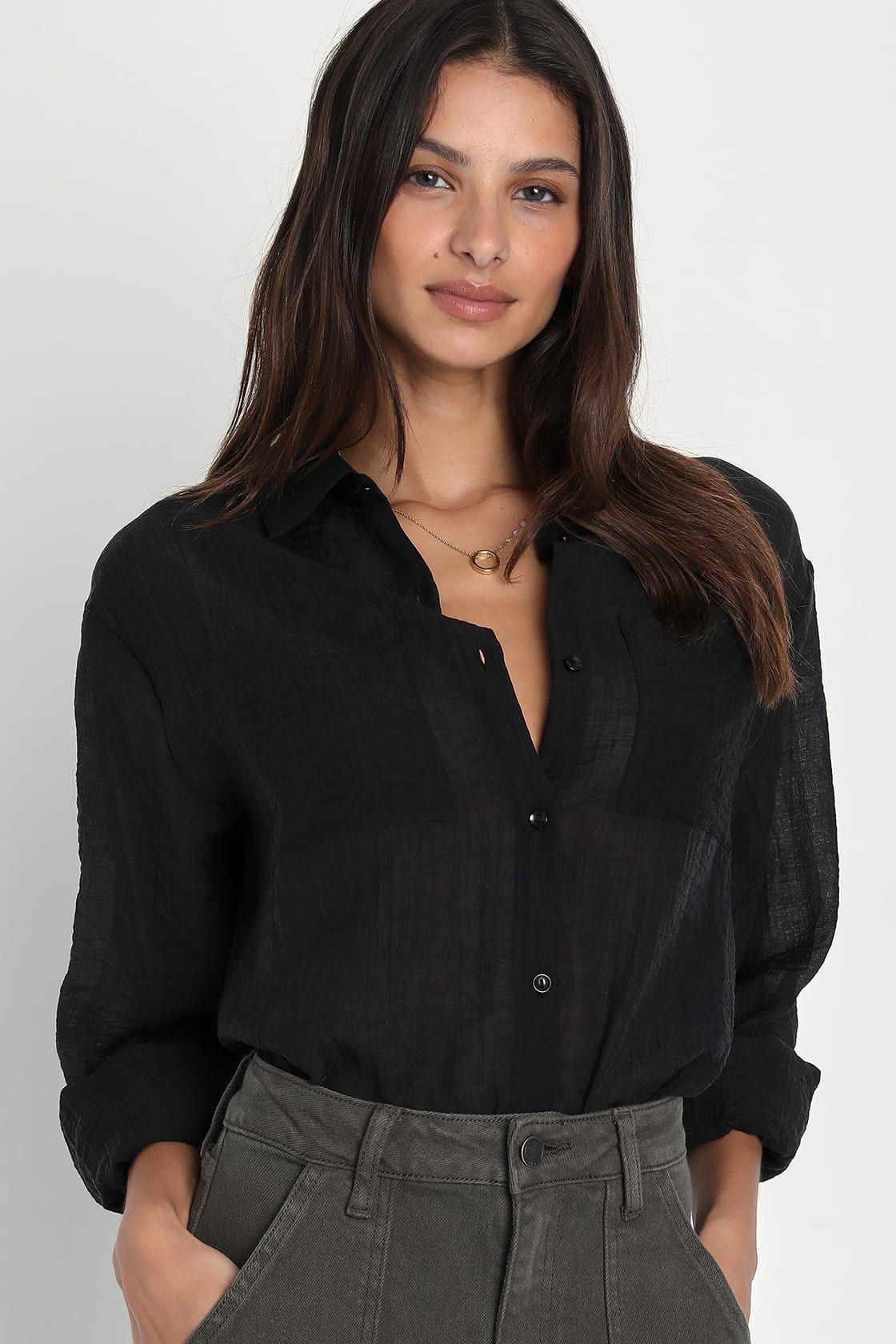 Chic Spirit Black Crinkled Long Sleeve Button-Up Top | Lulus (US)