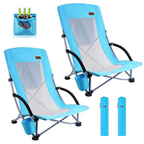 Nice C Beach Chair, Beach Chairs for Adults 2 Pack w/Cooler Compact High Back, Cup Holder & Carry Bag & Heavy Duty Outdoor, Camping, BBQ, Travel, Picnic, Festival (Set of 2 Blue) | Amazon (US)