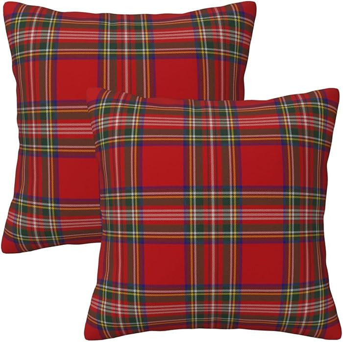 GOOESING Christmas Plaid Pillow Covers 16x16 Inch Set of 2 Scottish Tartan Farmhouse Throw Pillow... | Amazon (US)