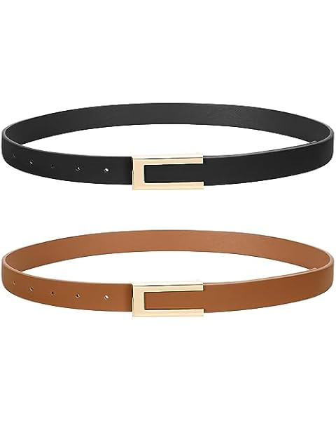Womens Leather Belt Skinny Waist Belt for Dresses Jeans Pants with Gold Buckle | Amazon (US)