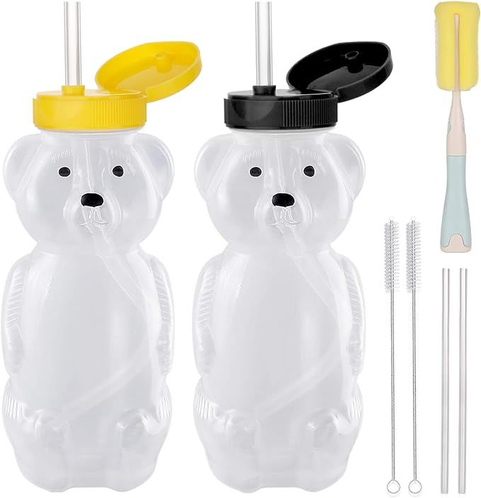 2 Pack Honey Bear Straw Cups with 4 Flexible Straws & Cleaning Tools(2 Straw Brushes &1 Bottle Br... | Amazon (US)