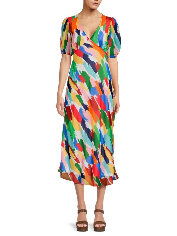 Multicolor Print Back Tie Midi Dress | Saks Fifth Avenue OFF 5TH