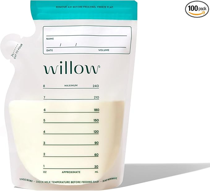 Willow - 8oz Breast Milk Storage Bags - 100ct - Double Zip Seal for Durability - Freezer & Fridge... | Amazon (US)