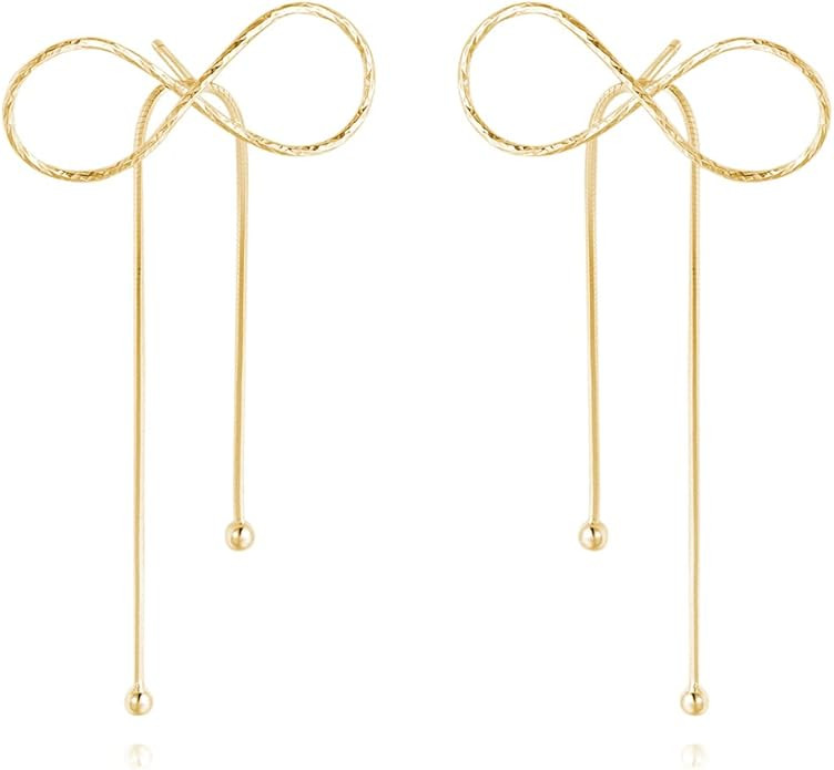 Reffeer Solid 925 Sterling Silver Bow Drop Earrings Dangle for Women Teens Bowknot Dangle Earring... | Amazon (US)