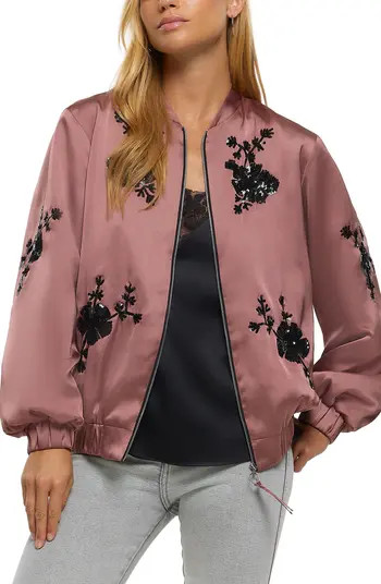 River Island Sequin Floral Embellished Bomber Jacket | Nordstrom | Nordstrom