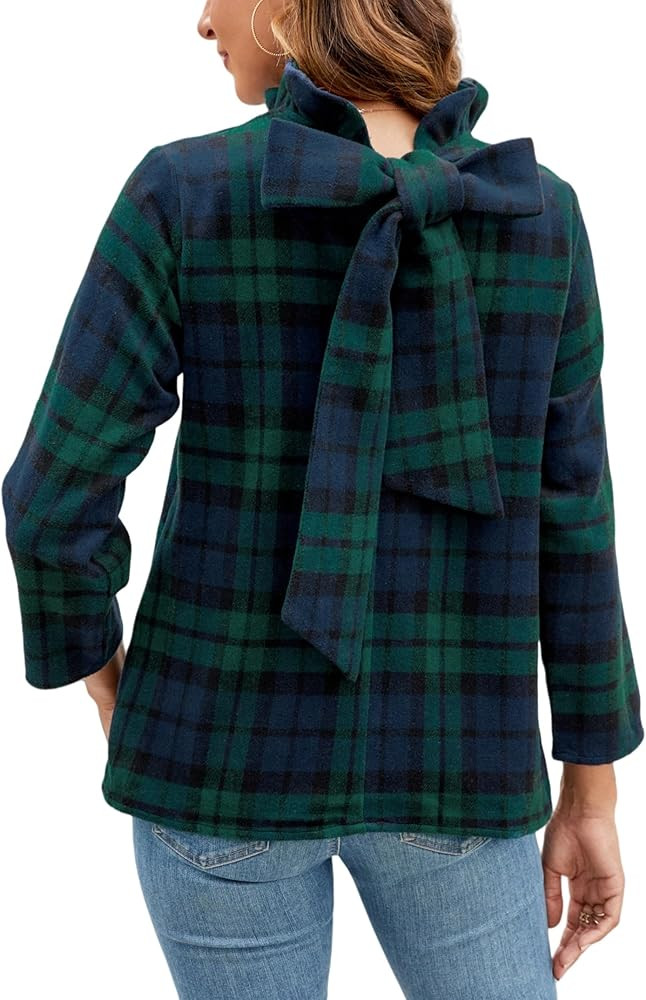 Kedera Women's Ruffle Mock Neck Blouses Top 3/4 Sleeves Elegant Shirt Bow Top with Pockets | Amazon (US)