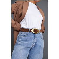 Brown Faux Suede Look Oval Buckle Belt | PrettyLittleThing UK