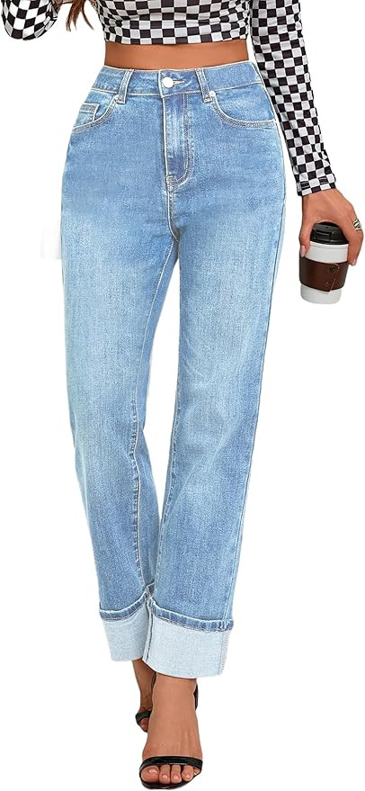 Womens Jeans High Waisted Stretchy Straight Leg Jeans for Women Tummy Control Trendy Cute Ankle F... | Amazon (US)