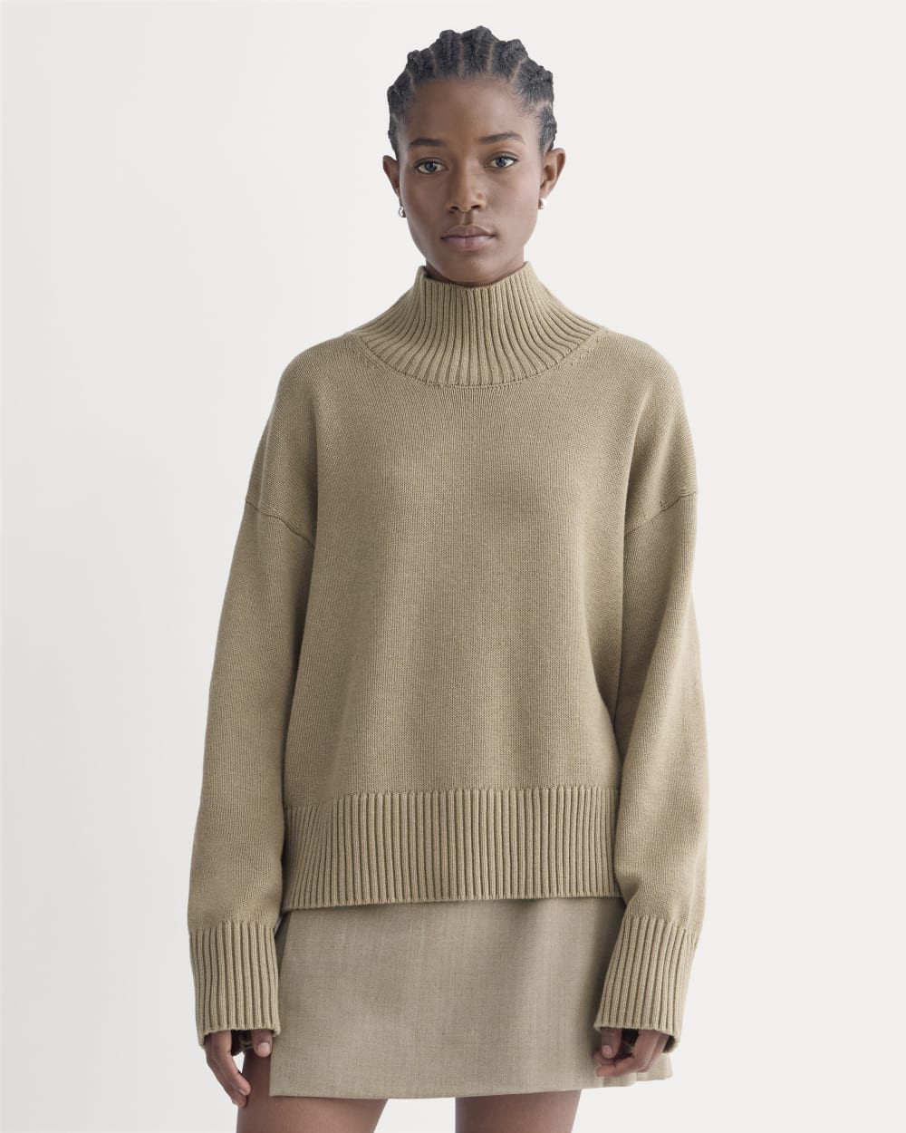 Everlane Boxy Turtleneck Sweater, Everyday Cotton, Dark Heathered Camel, Size Small | Everlane