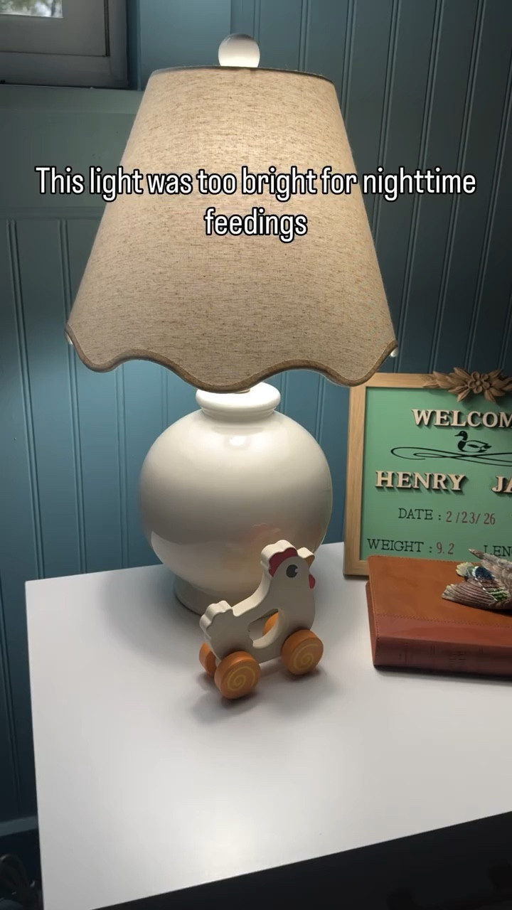 A simple swap made a huge difference for this nursery!

The bright white light was so harsh on our eyes between the hours of 7pm-5am 😅 

So I swapped to this color changing LED lightbulb with a remote control! There are so many color, brightness, & timing options. 

This was definitely one of my “brighter” ideas (see what I did there 😉)

💡Message me for the link or find it in our stories