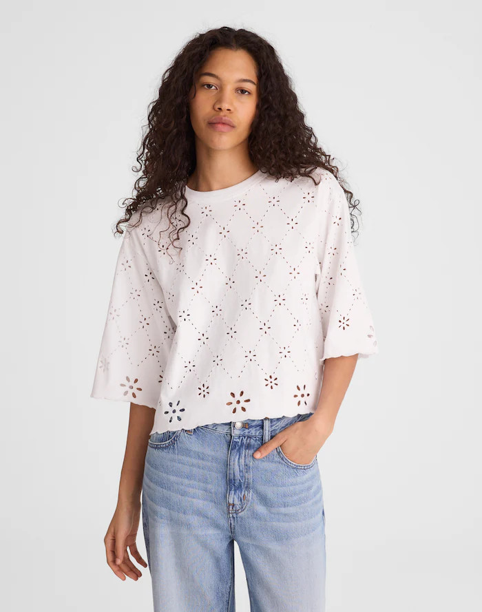 The Embroidered Boxy Crop Tee in Allday Jersey | Madewell