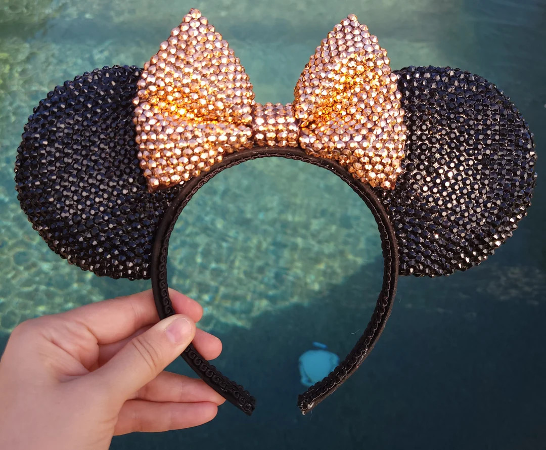 Rhinestone Mouse Ears With Rose Gold Bow - Etsy | Etsy (US)