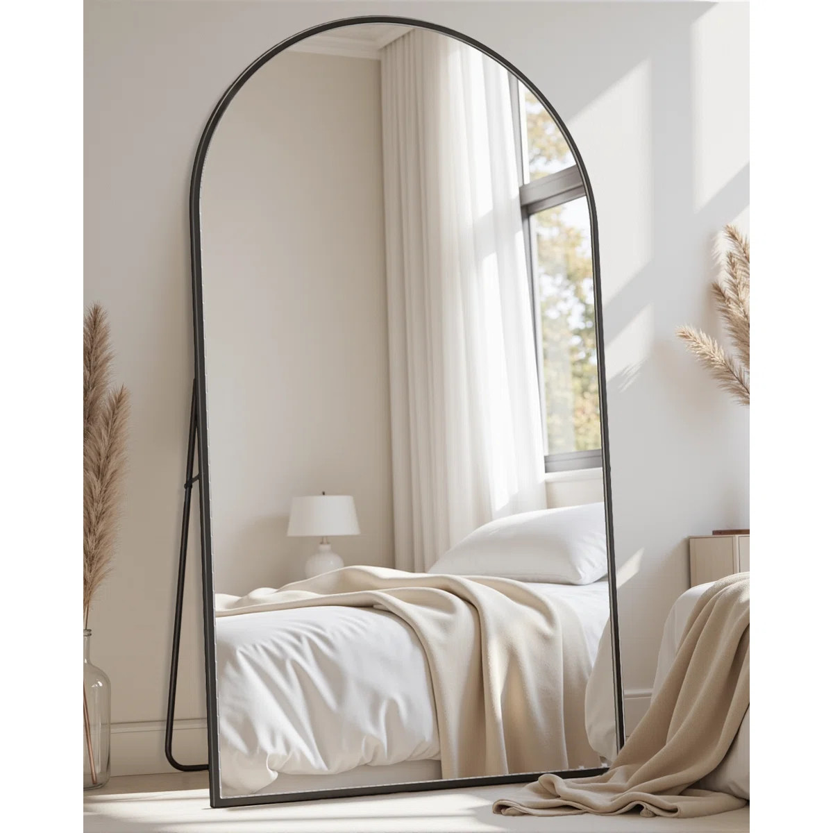 Arched Black Floor Mirror With Stand, 38x77 Inch Freestanding Full Body Mirror For Bedroom | Wayfair North America