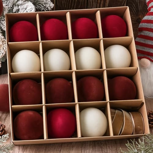 Christmas Decorations Indoor Tree Ornaments: 15pcs Large Flocked Velvet Xmas Tree Decorations, 3.15" Red Brown Beige Christmas Ball Ornament Decor for Tree Fireplace Garland, Kids Home School Office | Amazon (US)