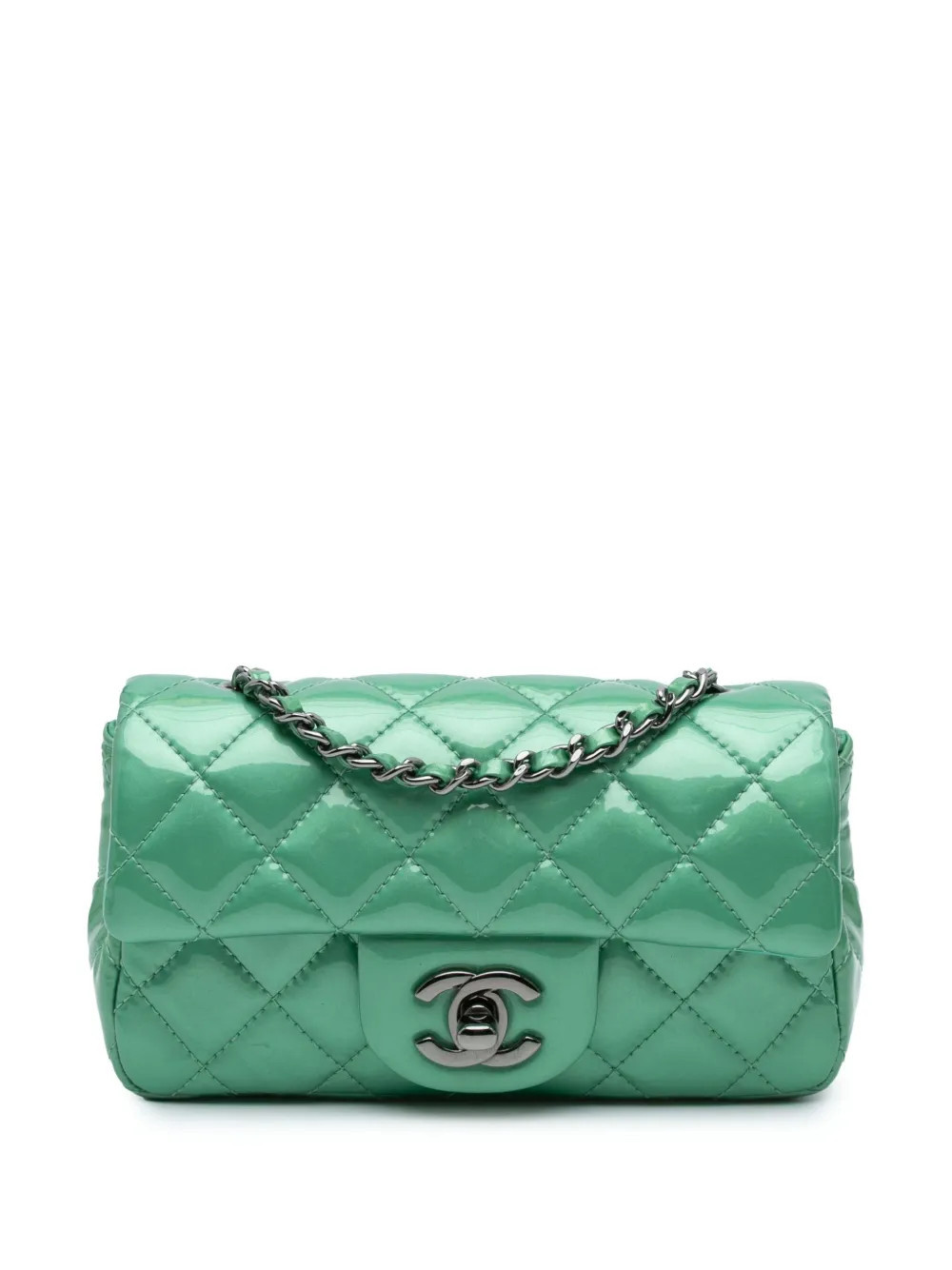 CHANEL Pre-Owned 2012-2013 Extra Mini Rectangular Classic Patent Single Flap crossbody bag - Green | Farfetch Global