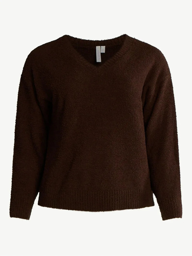 Joyspun Women's Sleepwear Cozy Knit V-Neck Pullover Top, Sizes XS-3X - Walmart.com | Walmart (US)