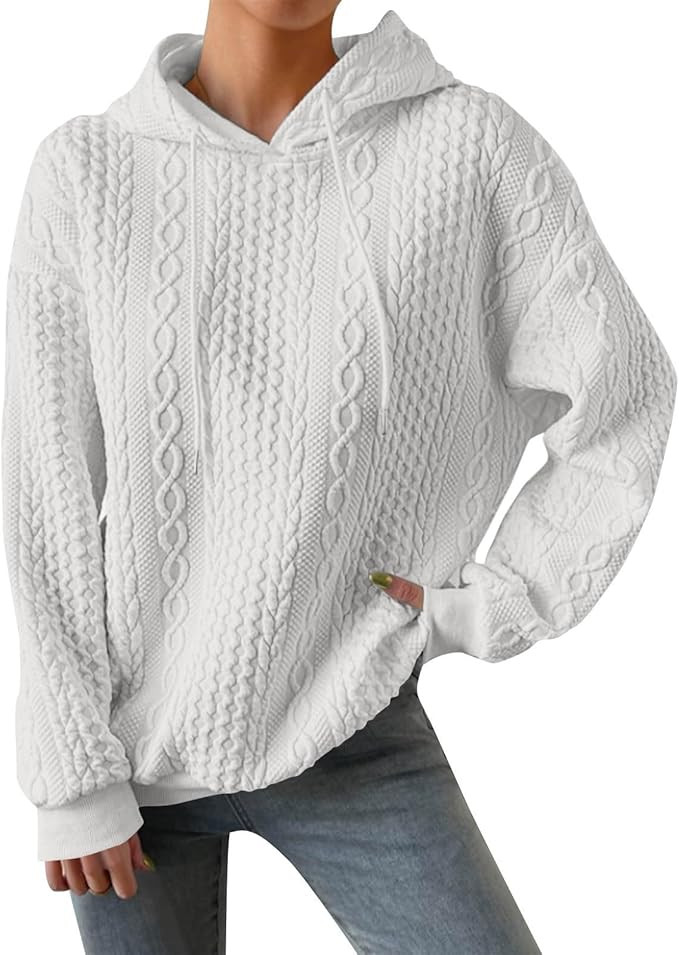 Cute Hoodies For Women Cable Knit Winter Sweatshirt Ribbed Drawstring Long Sleeve Top Plus Size F... | Amazon (US)