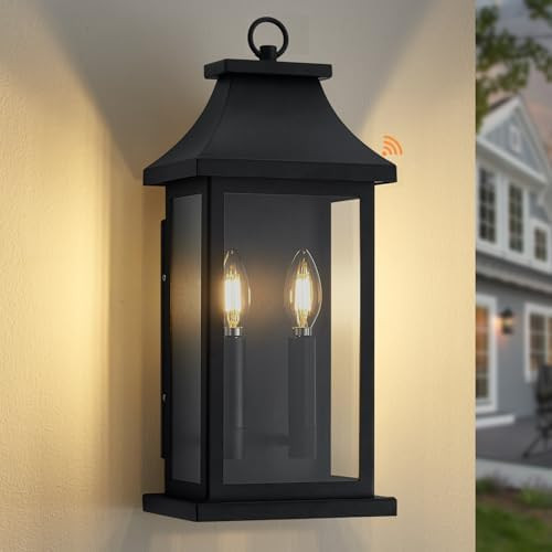 tewei 18'' Dusk to Dawn Outdoor Light Fixture, Porch Light Outdoor Wall Sconce Lights, 2-Light Bl... | Amazon (US)