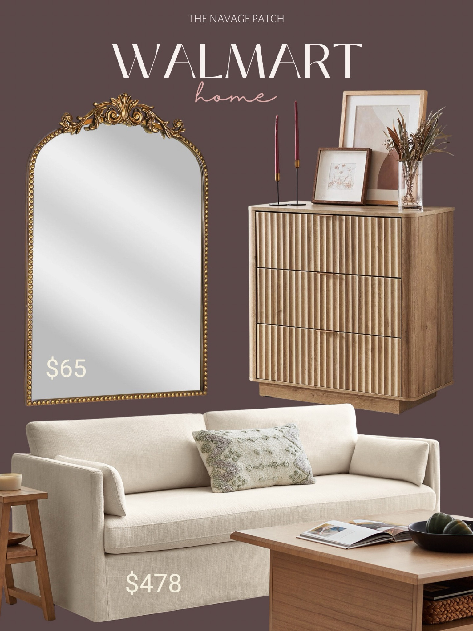 Walmart home, Better Homes & Gardens slipcover sofa, sofa under $500, mid-century modern dresser (oak), fluted dresser, Better Homes & Gardens arched mirror in gold, Anthropologie dupe mirror, ornate arched mirror
#walmart #walmartcreator #walmartpartner

#LTKstyletip #LTKhome #LTKfindsunder100
