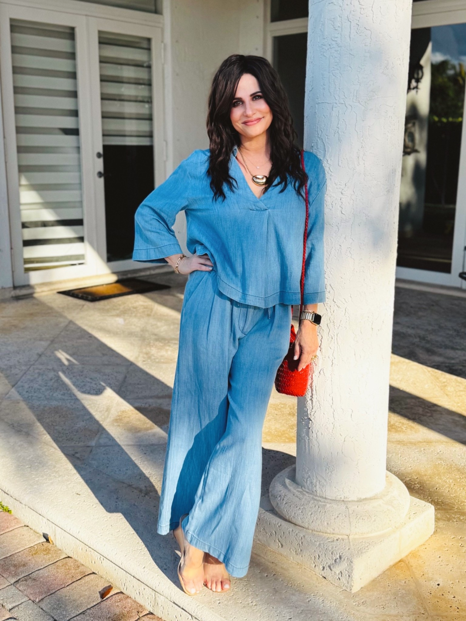 Chambray set sold separately. Super comfortable, cute and casual . Really soft . Pants are long . Wearing a 0 ( XS ) culottes. 4 top 
#chambraystyle , #monochromelook #summerdenim

#LTKootd #LTKOver40 #LTKPetite