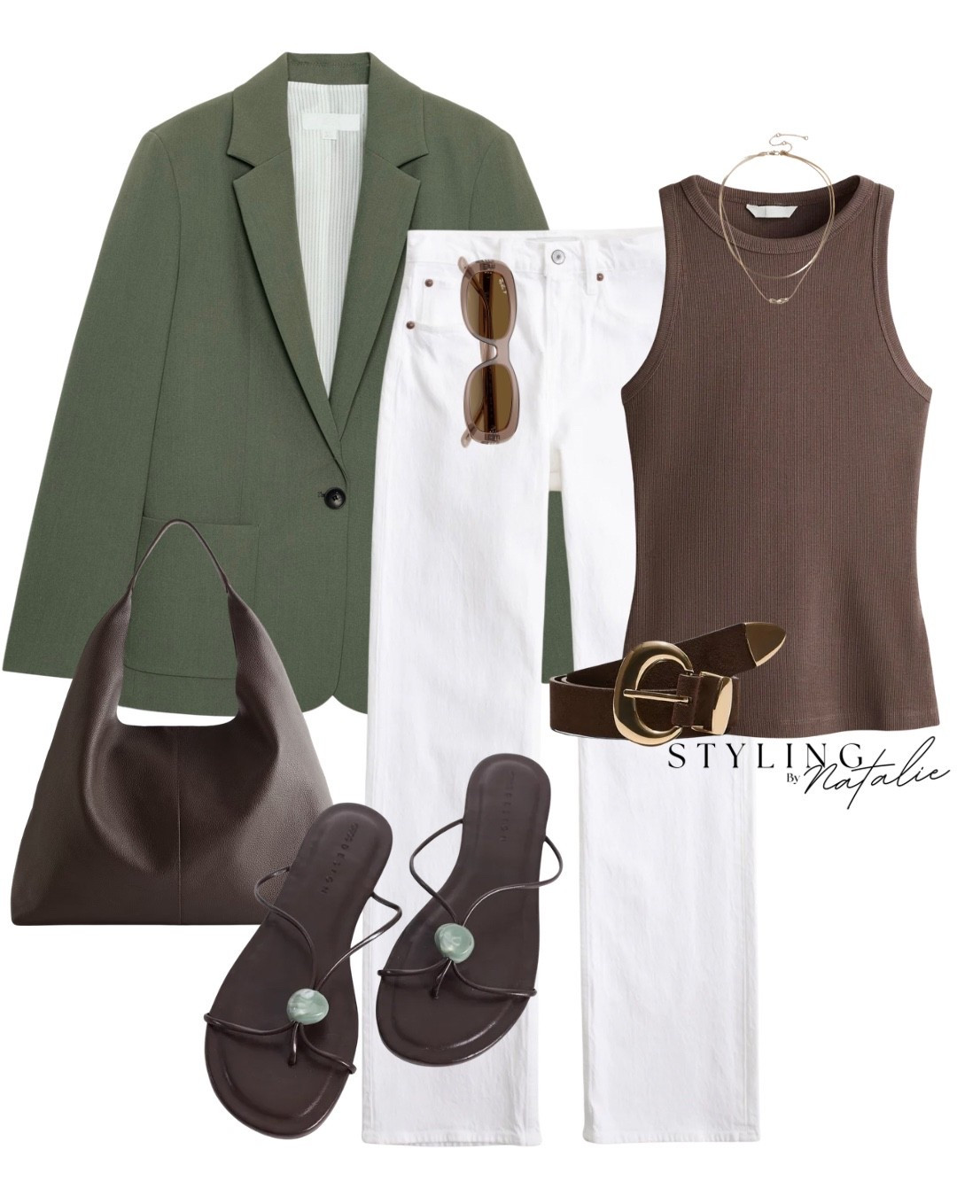 Green blazer, brown ribbed vest top, white jeans, sandals and tote bag- everyday look, casual, Zara, spring outfit, spring style, weekend look

#LTKspring #LTKsummer #LTKuk