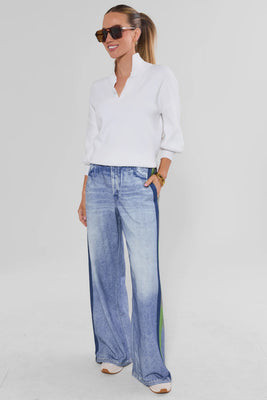 Maeve Green Stripe Wide Leg Track Pants | Avara