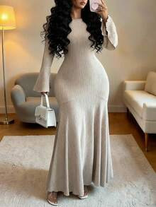 Elenzga Plus Size Women's Fashion Casual Flare Sleeve Long Dress | SHEIN