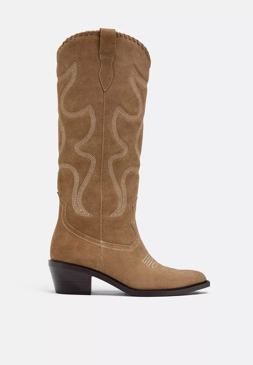 Bottes cowboy à talon en cuir - Tout afficher femme | Stradivarius France | Stradivarius (FR)
