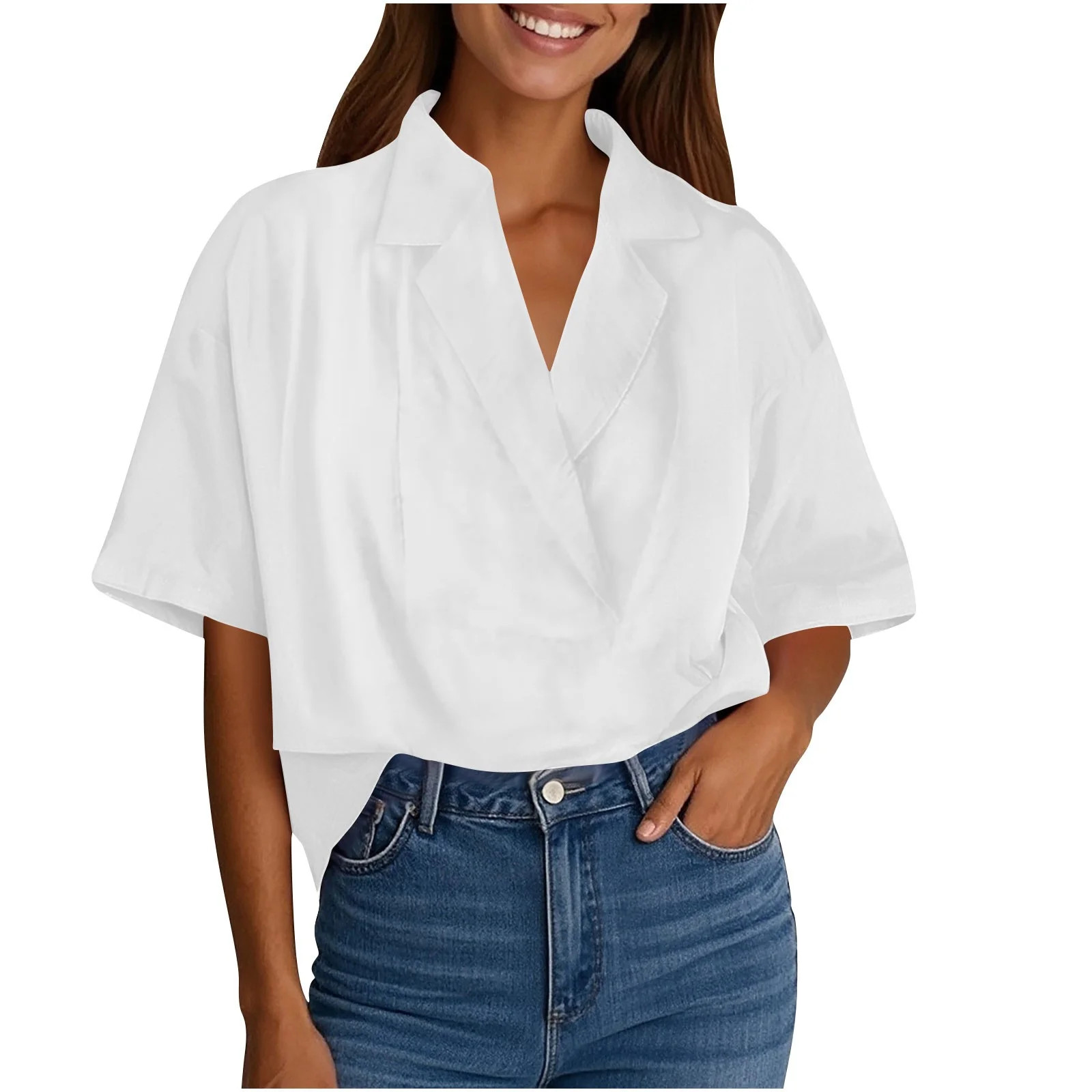Mgmyaa Women's Short Sleeve Blouses Casual Office Work Business Attire Collared Shirts | Walmart (US)